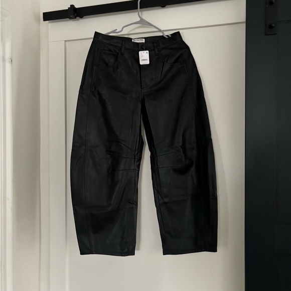 Free People black leather barrel jeans size 27 nwt - Picture 3 of 5